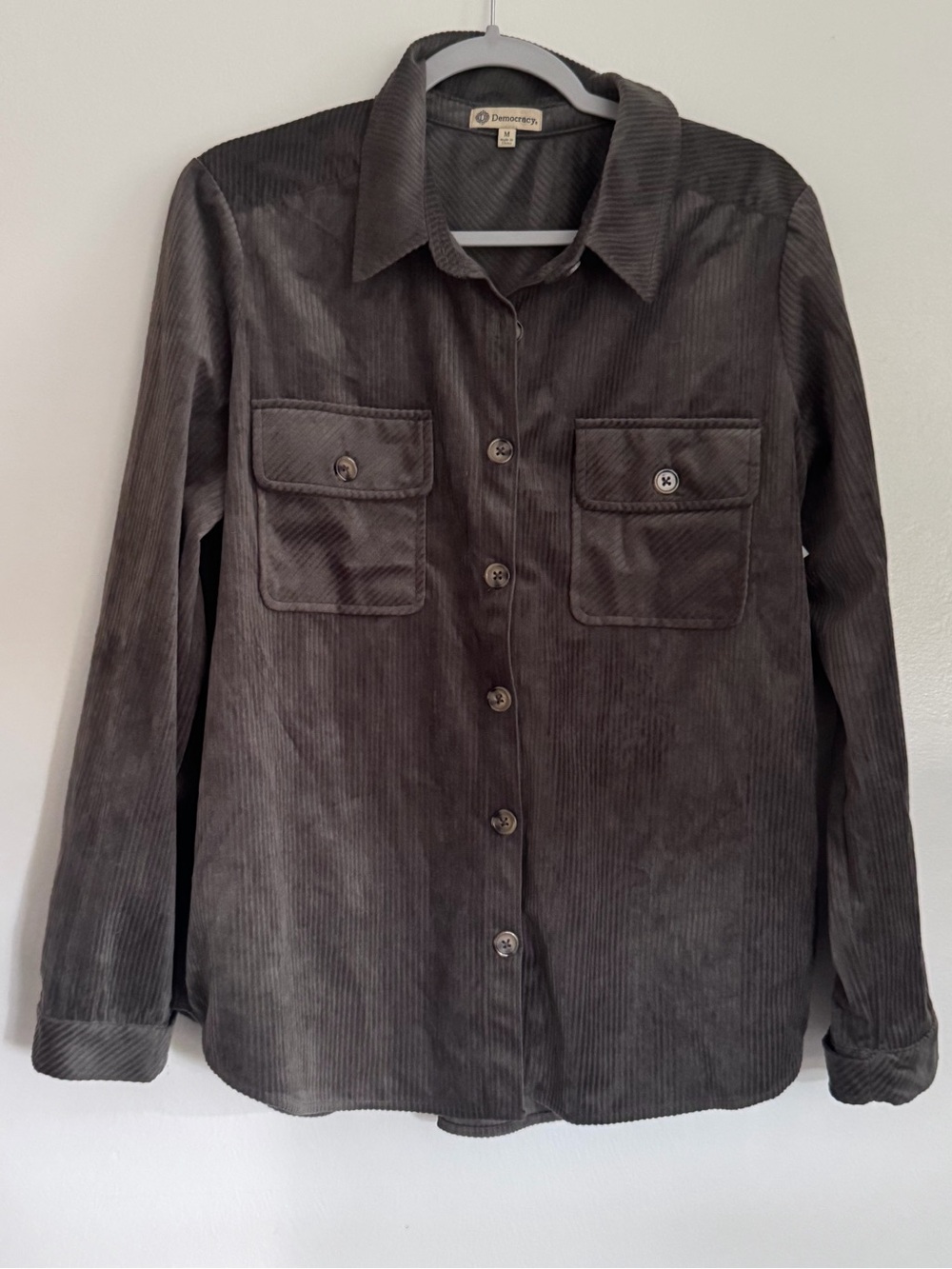 DEMOCRACY Corduroy Button Up Long Sleeve Shirt -Women's Size Medium -Olive Green